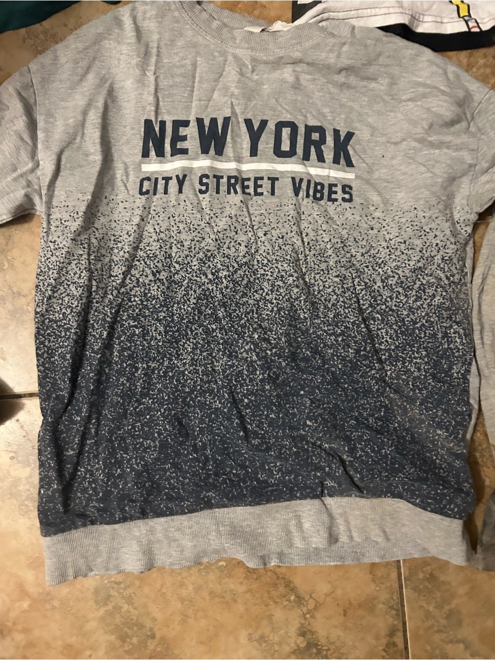 H&M Grey Crewneck Sweater with Navy Speckle "New York" Graphic